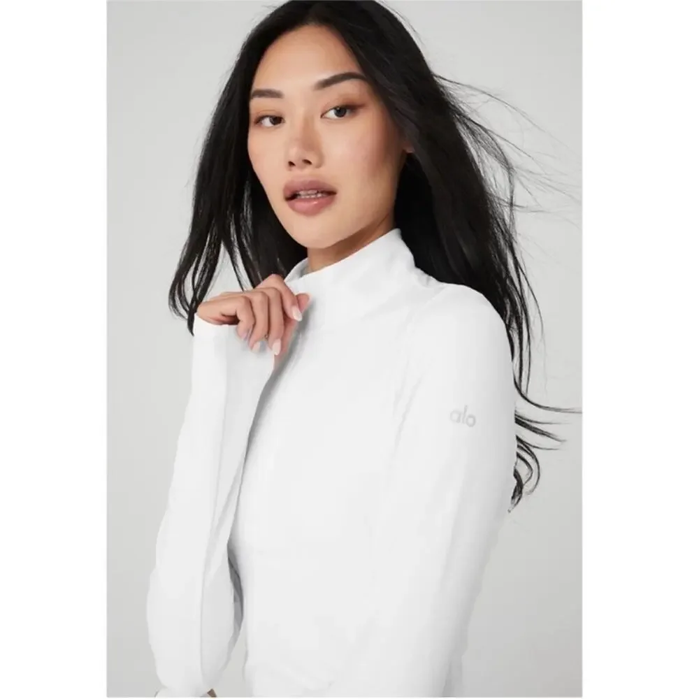 Alo Yoga Alosoft 1/2 Zip Rapid Pullover in White XS